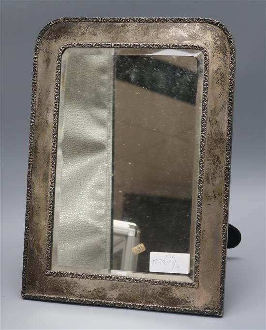 An Edwardian silver mounted strut mirror, J. Batson & Son, London, 1905, 37.5cm.